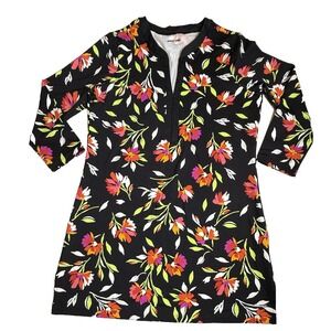Lands' End Floral Swim Cover Up Tunic Dress Beach‎ Nylon XS-596